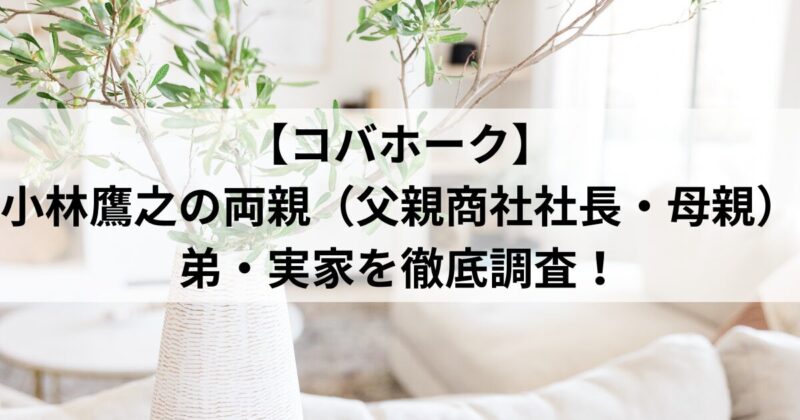 【コバホーク】小林鷹之の両親（父親商社社長・母親）弟・実家を徹底調査！